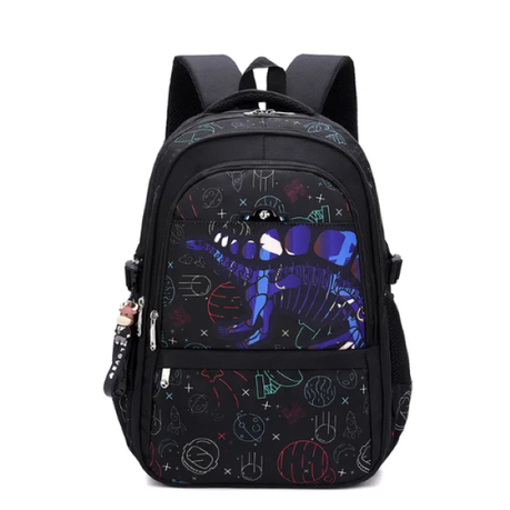 The Clip Backpack Dinosaur Print LargeCapacity Waterproof Fabric School Bag - BlackWhite