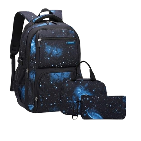 The Clip-Backpack 3-Piece Set Galaxy-Print Waterproof - NavyBlueWhite