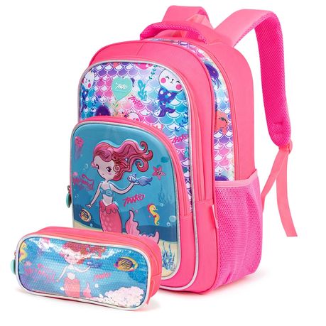 2 Piece Glitter Stylish Double Shoulder Backpack for Girls - Red