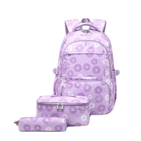 School Backpack Girls 3Pcs Sets Colorful Donuts with Lunch Bag Pencil case - Lavender